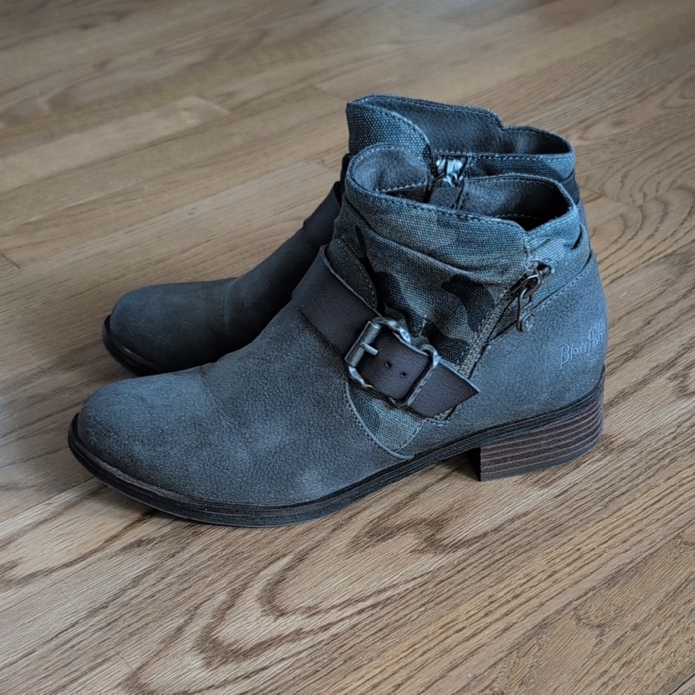 Women's Blowfish Gray Suede Ankle Boots with Buckle
